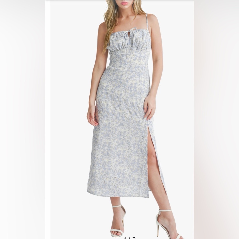 All in Favor Light Blue Floral Midi Dress